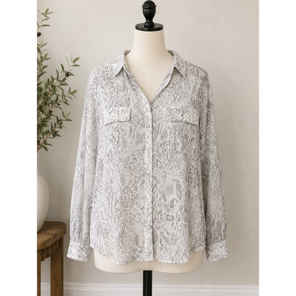 Chico's Tops - Chicos Snakeskin Animal Print Button Down Blouse Grey Tan Size 3 XL 16/18